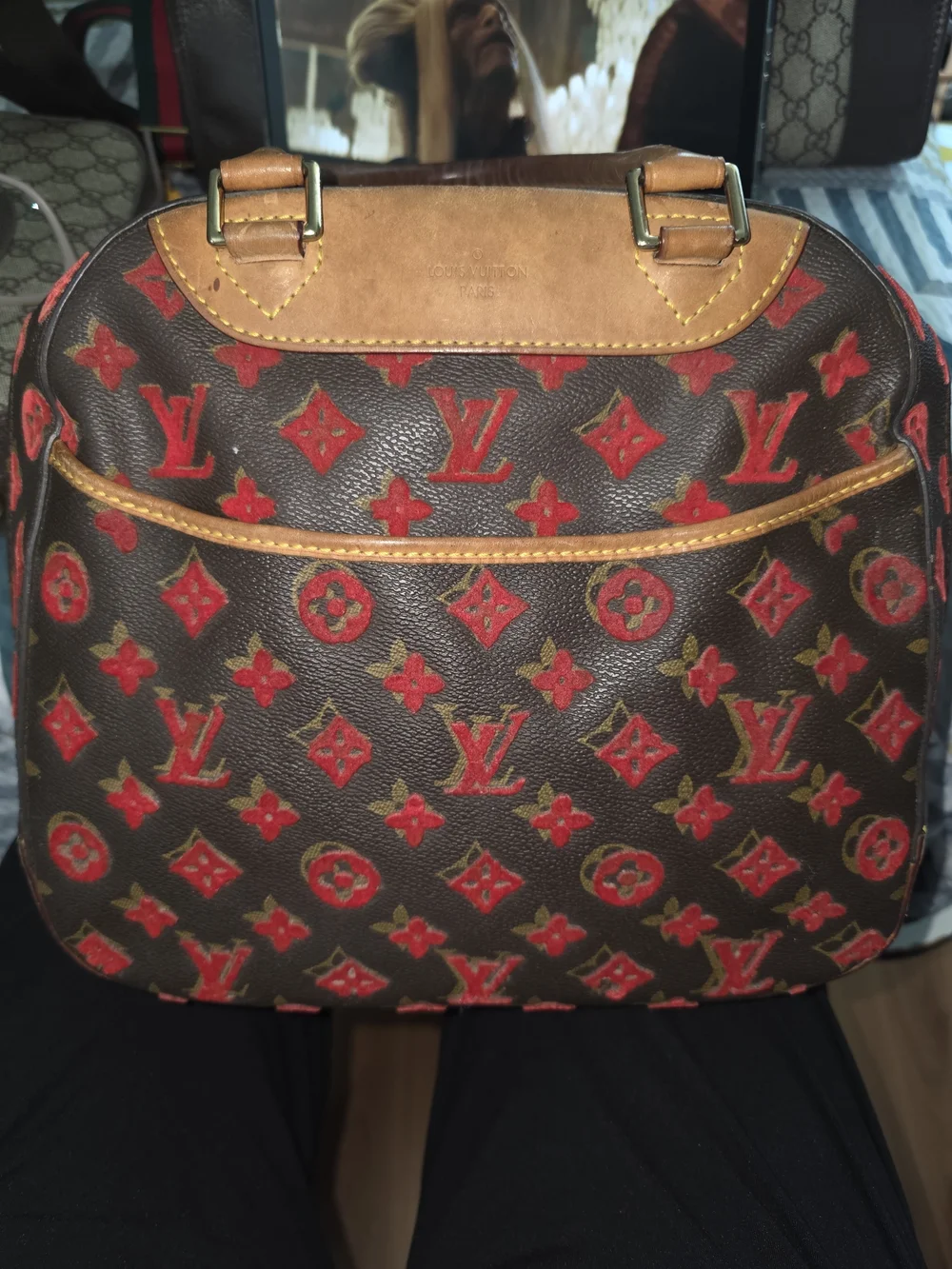 Limited Edition Louis Vuitton Rouge Monogram Tuffetage Deauville Cube Bag